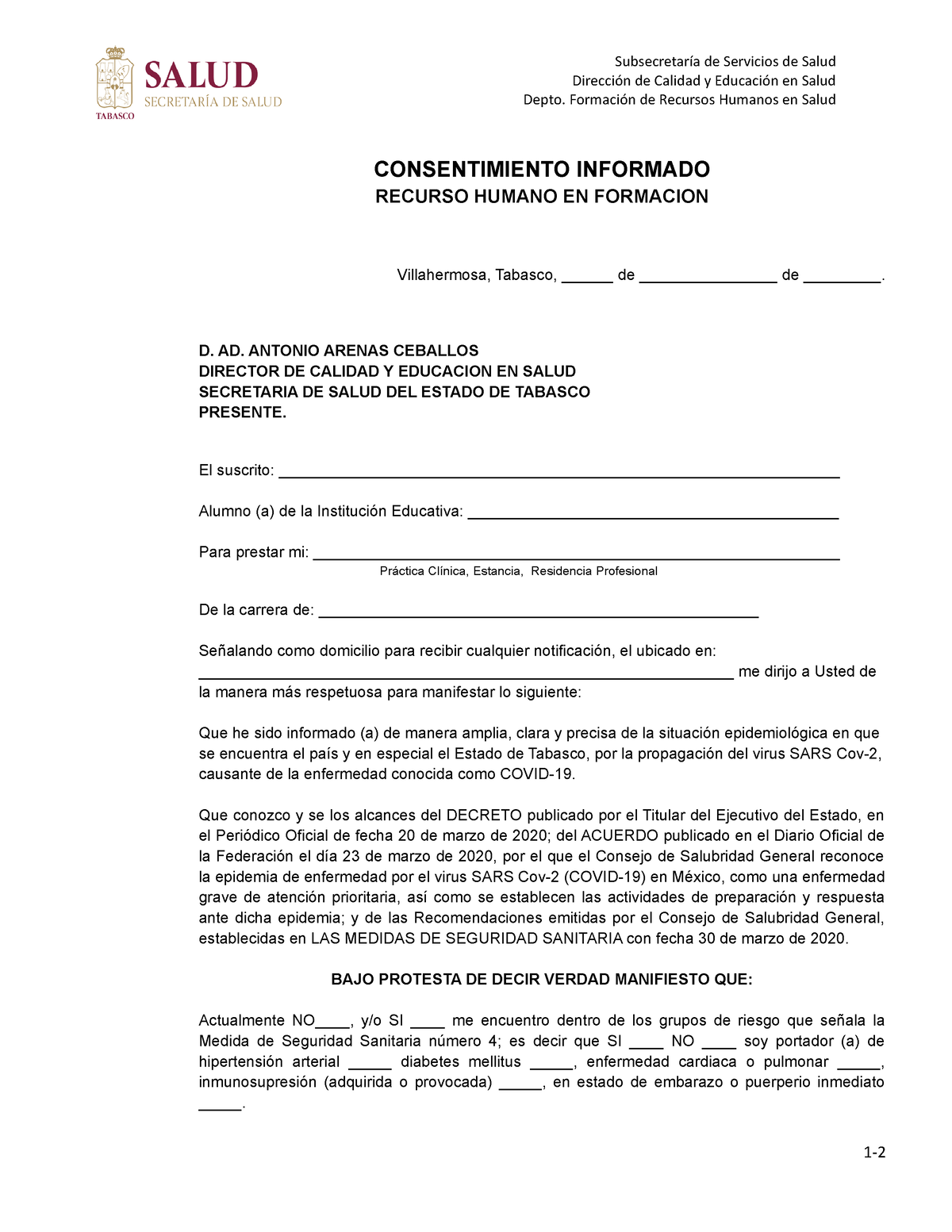 Formato Consentimiento Informado Practicas Subsecretaría De Servicios De Salud Dirección De 9599