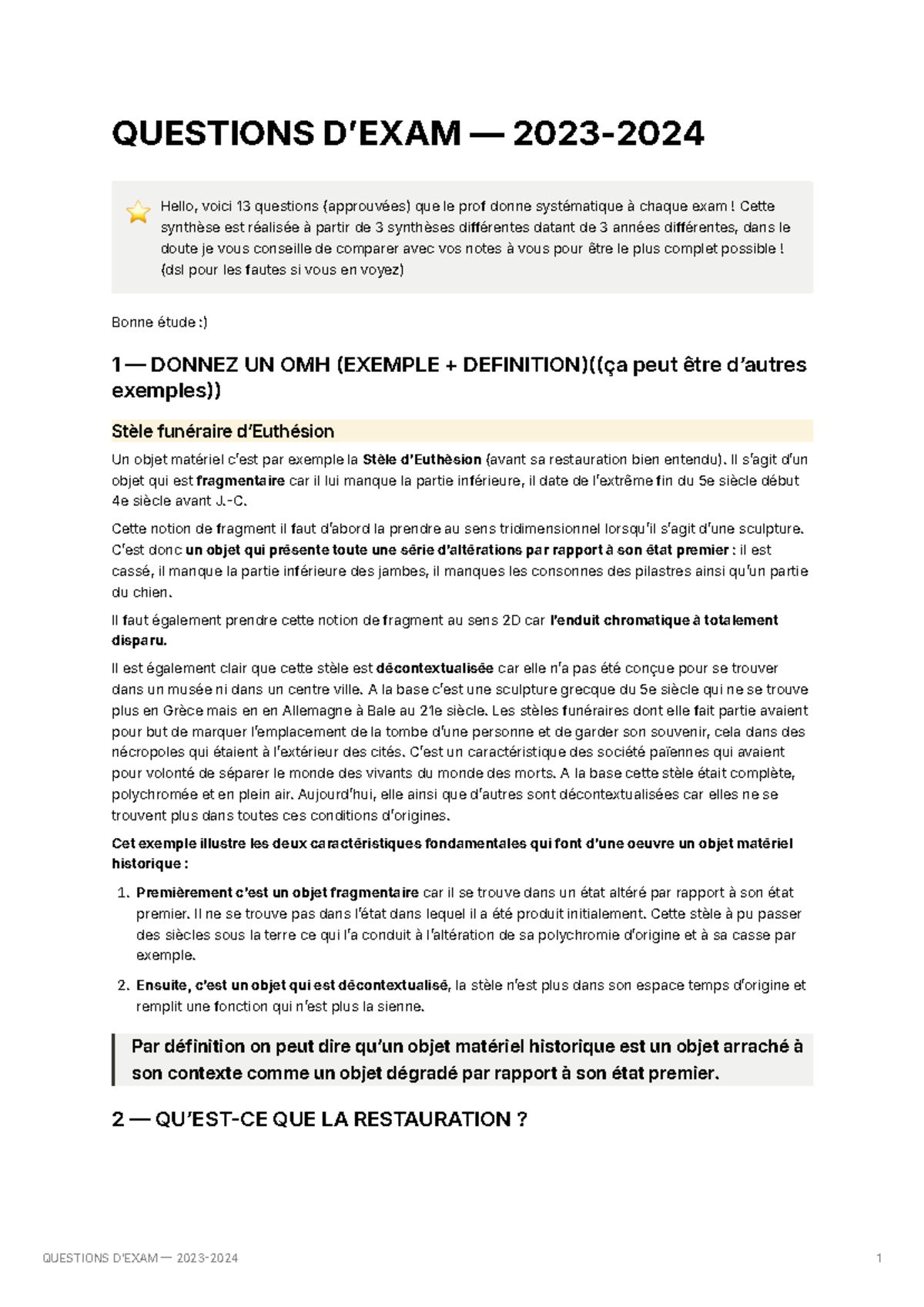 HA — Questions D'EXAM - QUESTIONS DʼEXAM — 2023- ⭐ Hello, voici 13 ...