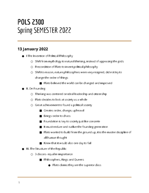 Class notes 1 20 - Professor Johnston - POLS 2300 SPRING SEMESTER 2022 ...