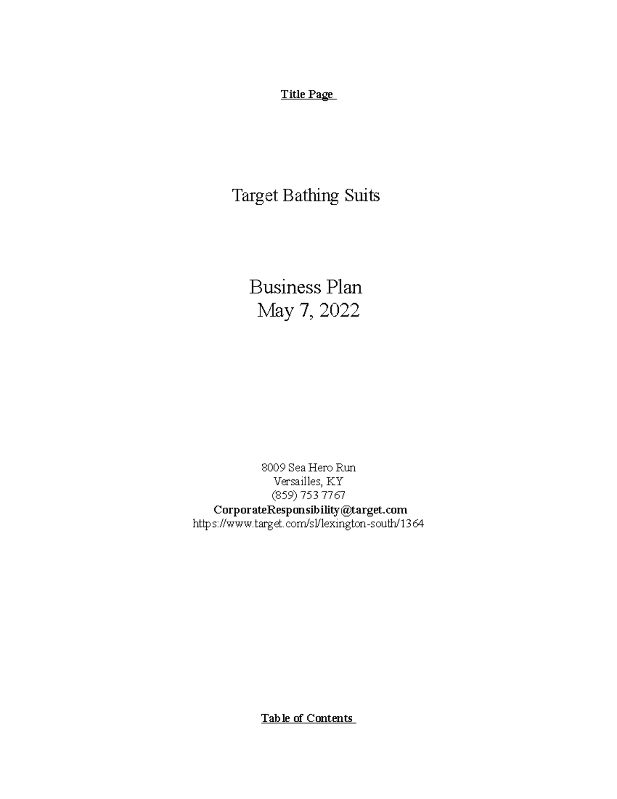 Buisness Plan week 7 Business Assignment Title Page Target Bathing