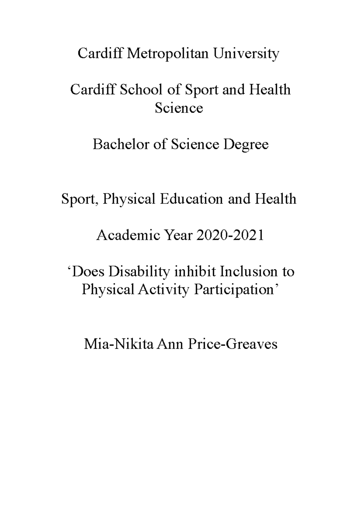 Dissertation Draft Eight - Cardiff Metropolitan University Cardiff ...