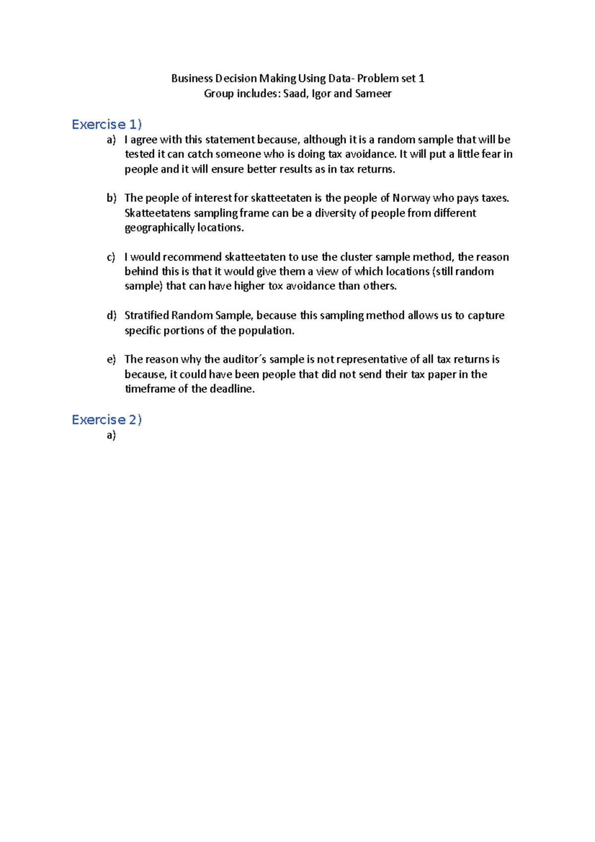 Problem Set 1 - Arbeidskrav - Business Decision Making Using Data ...