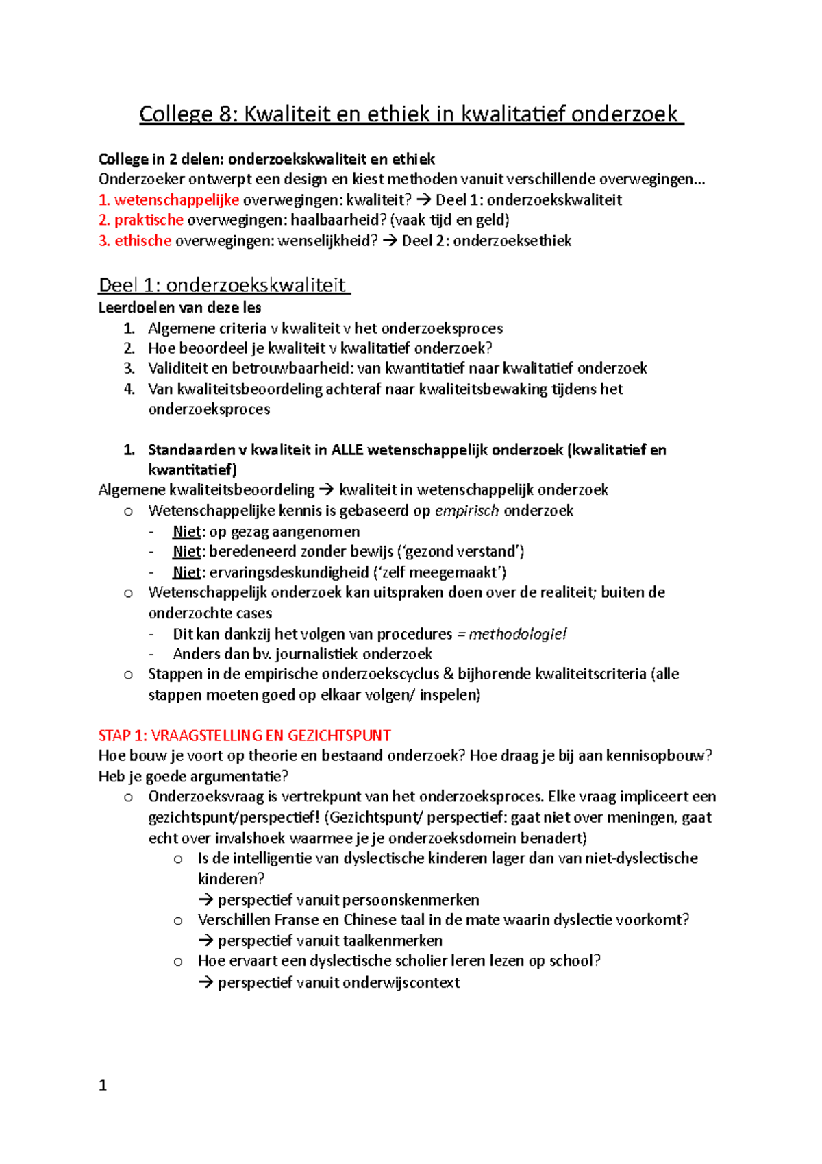 Samenvatting Kwalitatieve En Gemengde Methoden, 2e Semester - College 8 ...