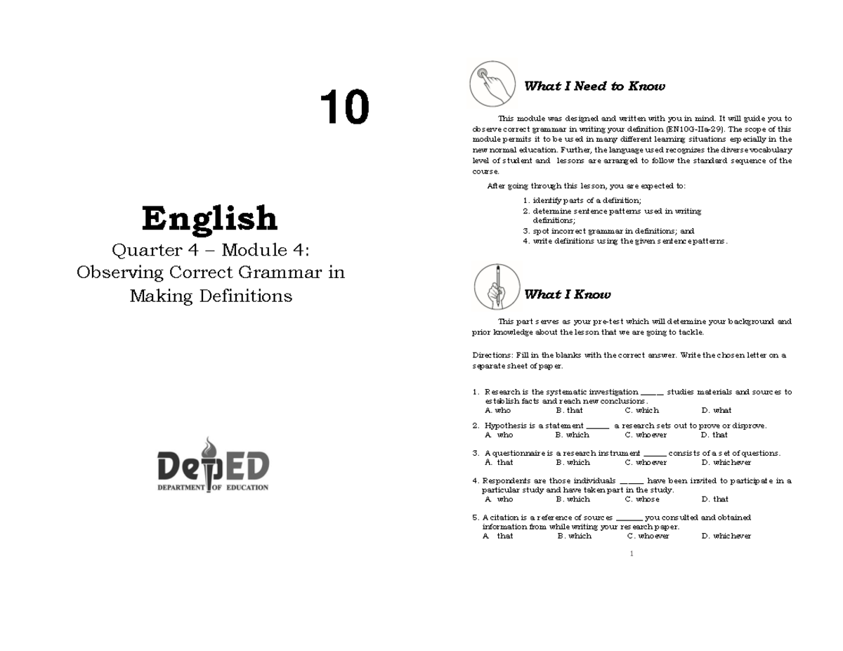 Eng10 Q4 Mod 4 Female 10 English Quarter 4 Module 4 Observing Correct Grammar In Making 2897