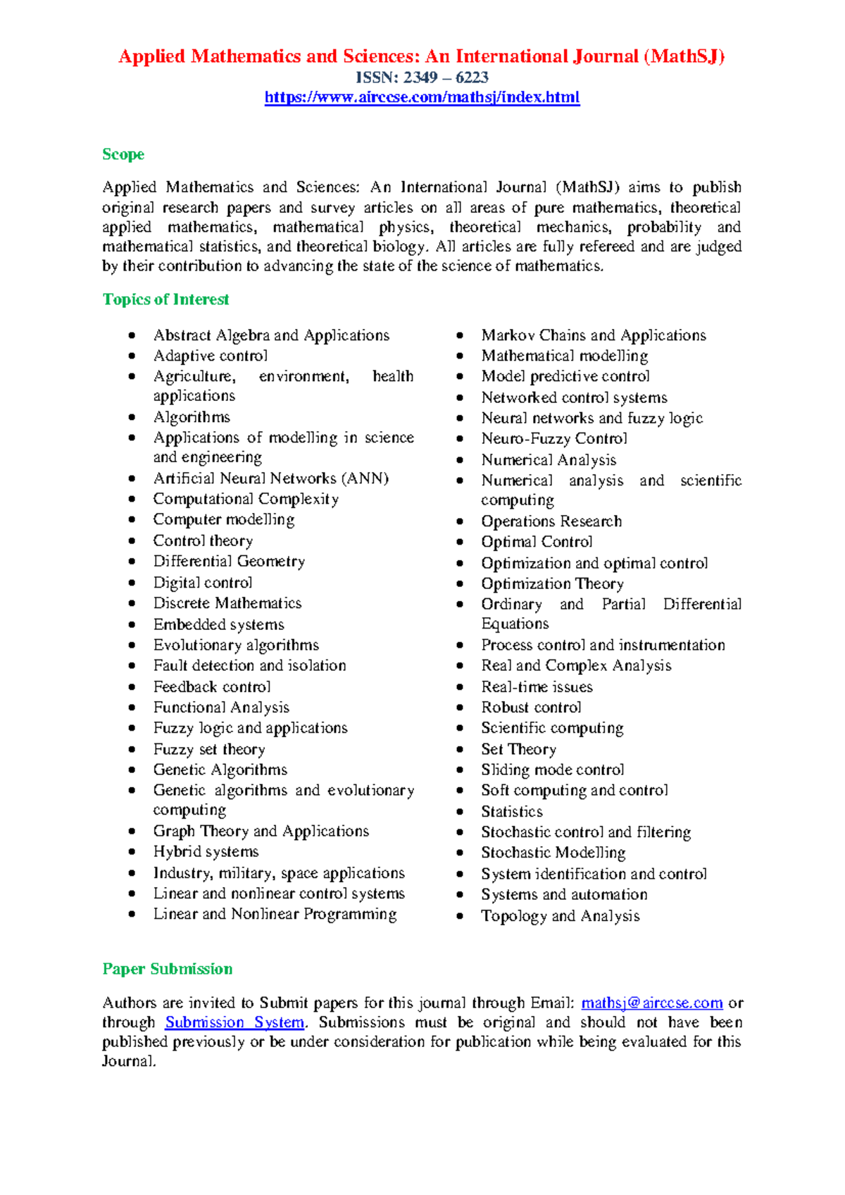 607918333 Call for paper Applied Mathematics and Sciences An ...
