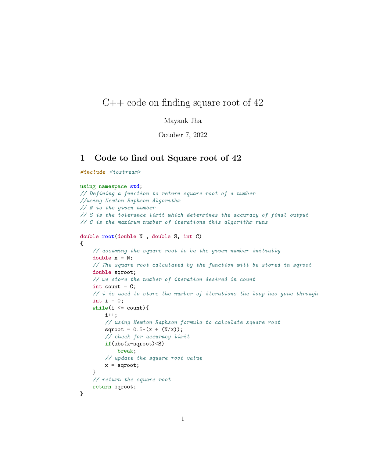 C code on finding square root of 42 Studocu