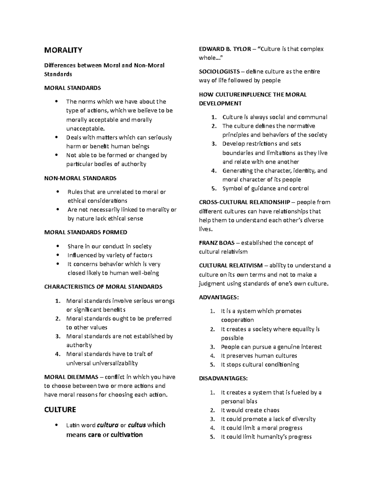 Ethics Reviewer - Lecture notes 1 - MORALITY Differences between Moral ...