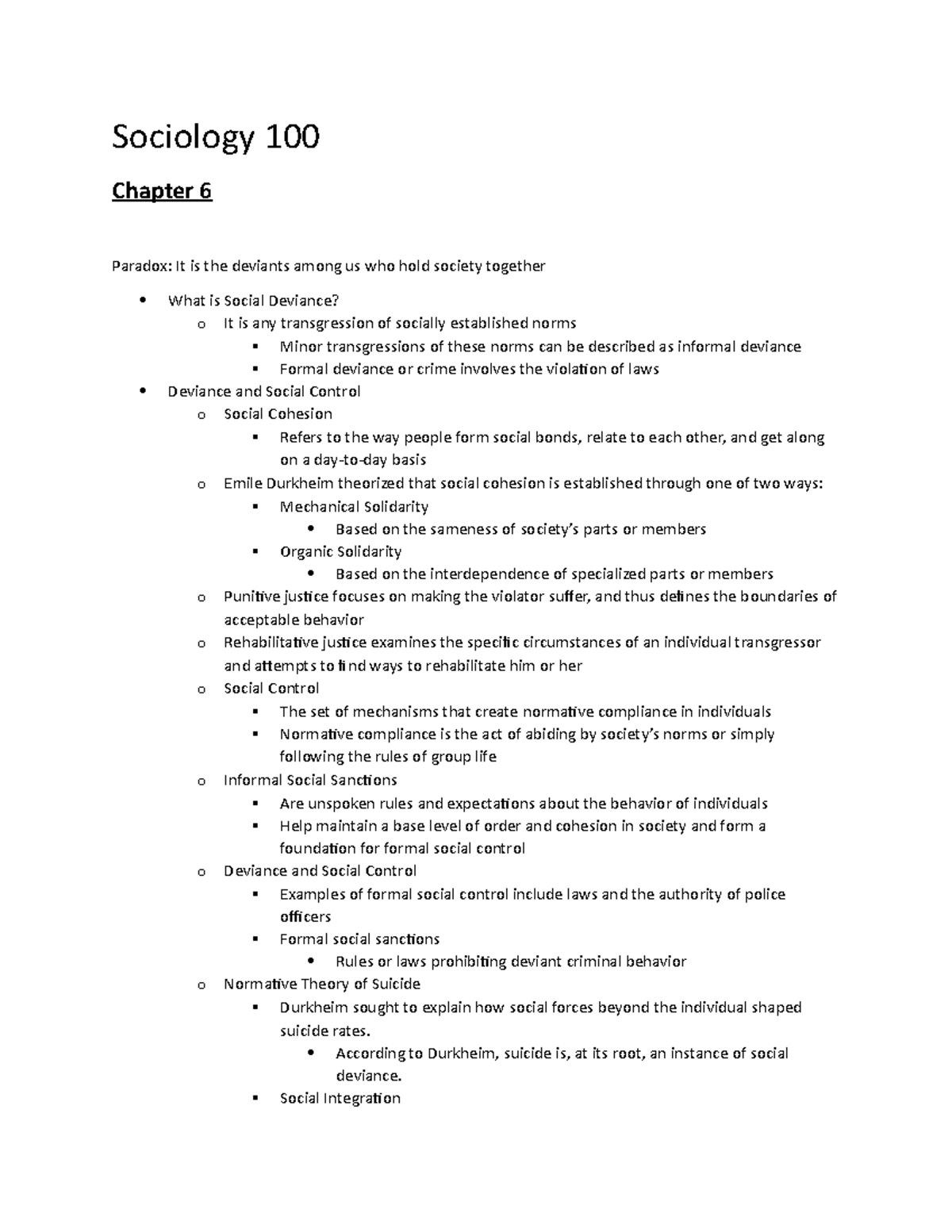 Soci 100 Ch. 6 - Lecture Notes - Sociology 100 Chapter 6 Paradox: It is ...