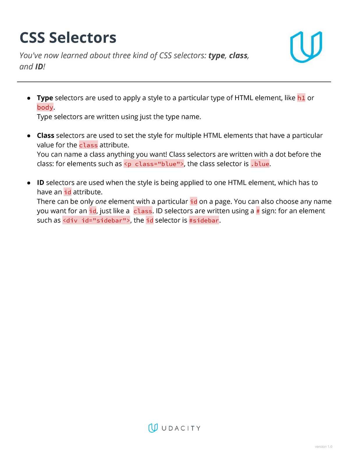 Ipnd Reference Sheet Css Selectors - CSS Selectors You've Now Learned ...