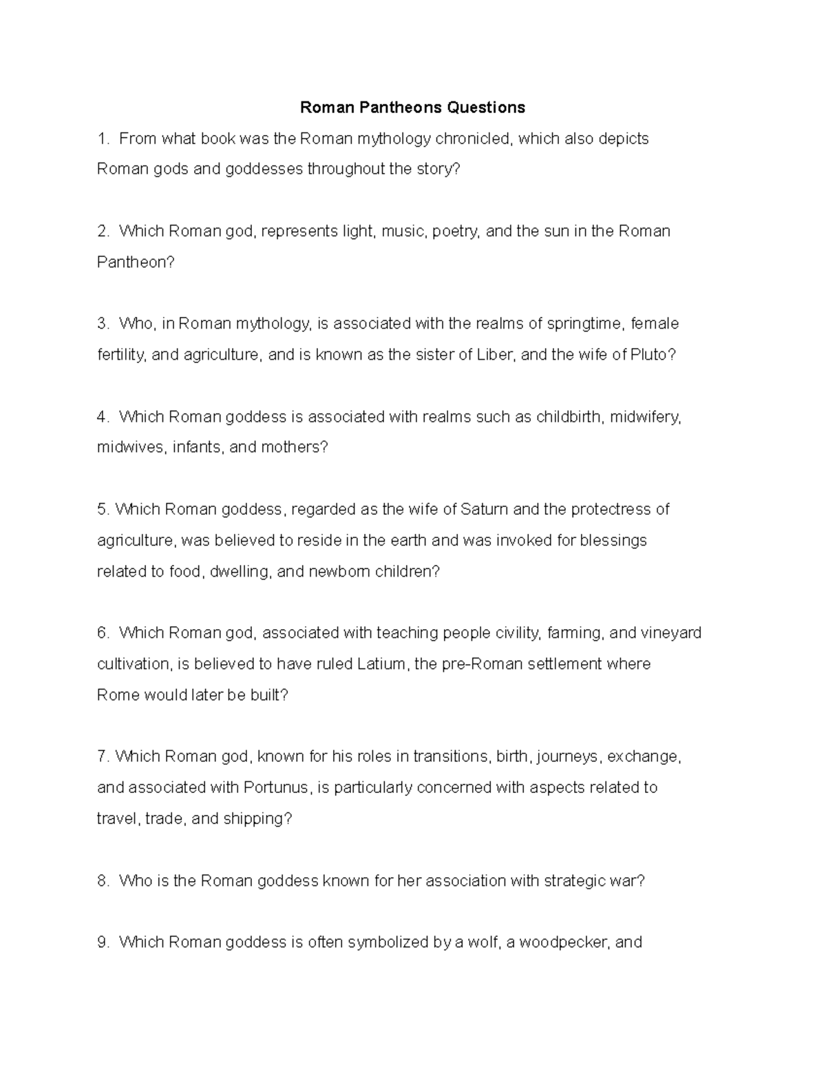 Roman Pantheons Questions - Roman Pantheons Questions From what book ...