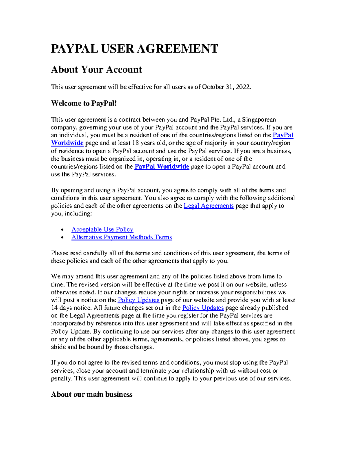 Ua-103122 - Neat - PAYPAL USER AGREEMENT About Your Account This user ...