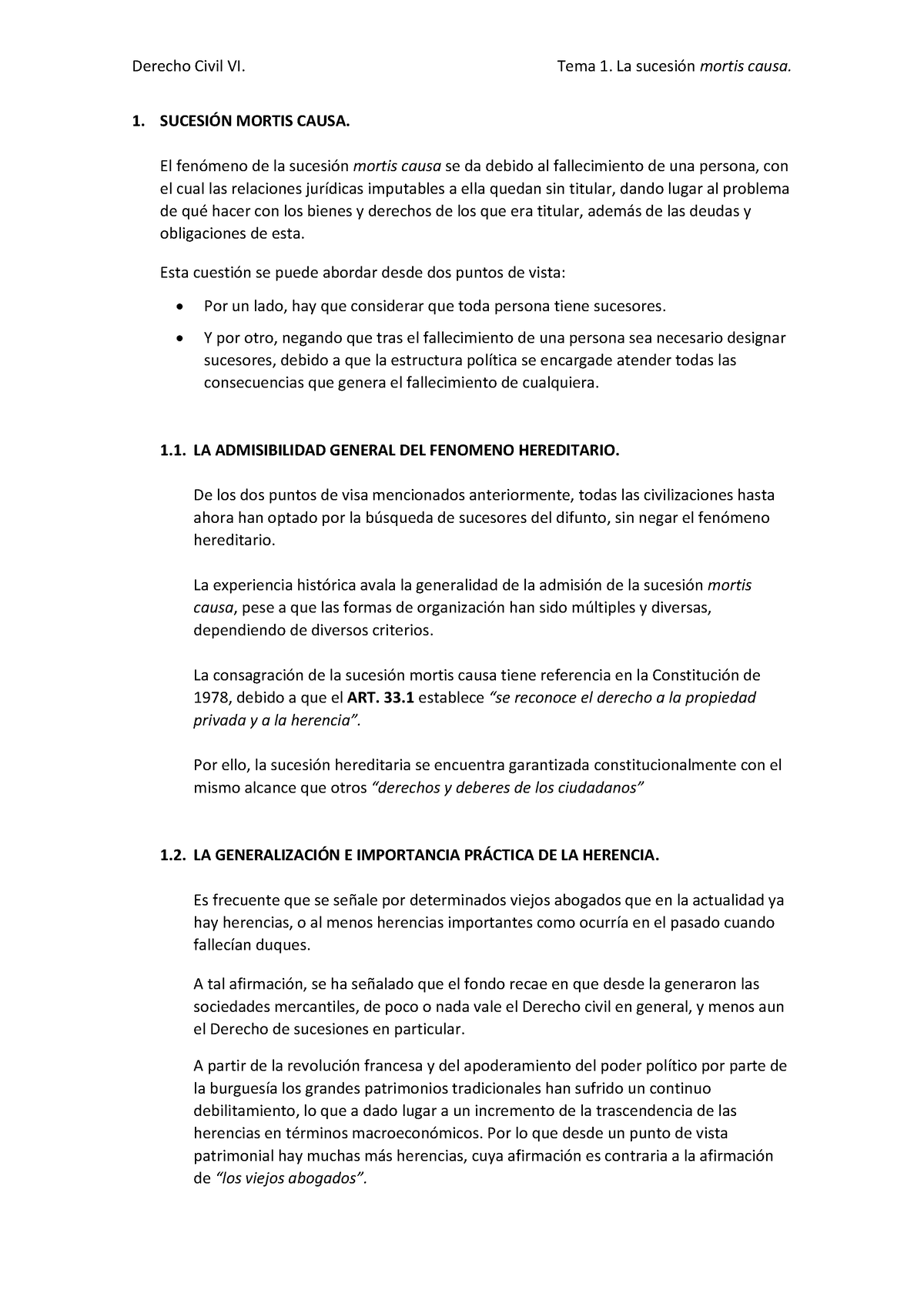 Tema 1. La Sucesión Mortis Causa - 1. SUCESI”N MORTIS CAUSA. El ...