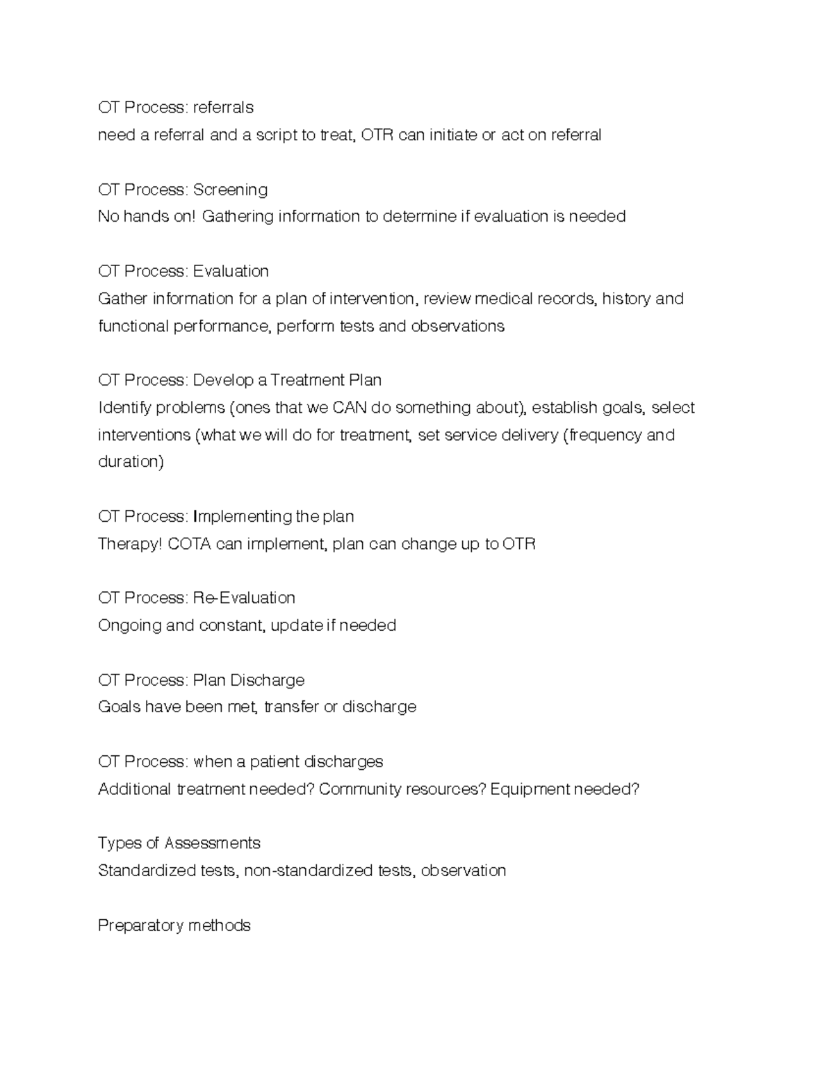 Ot201 exam1 4 - OT 201 exam 1 study guide - OT Process: referrals need ...