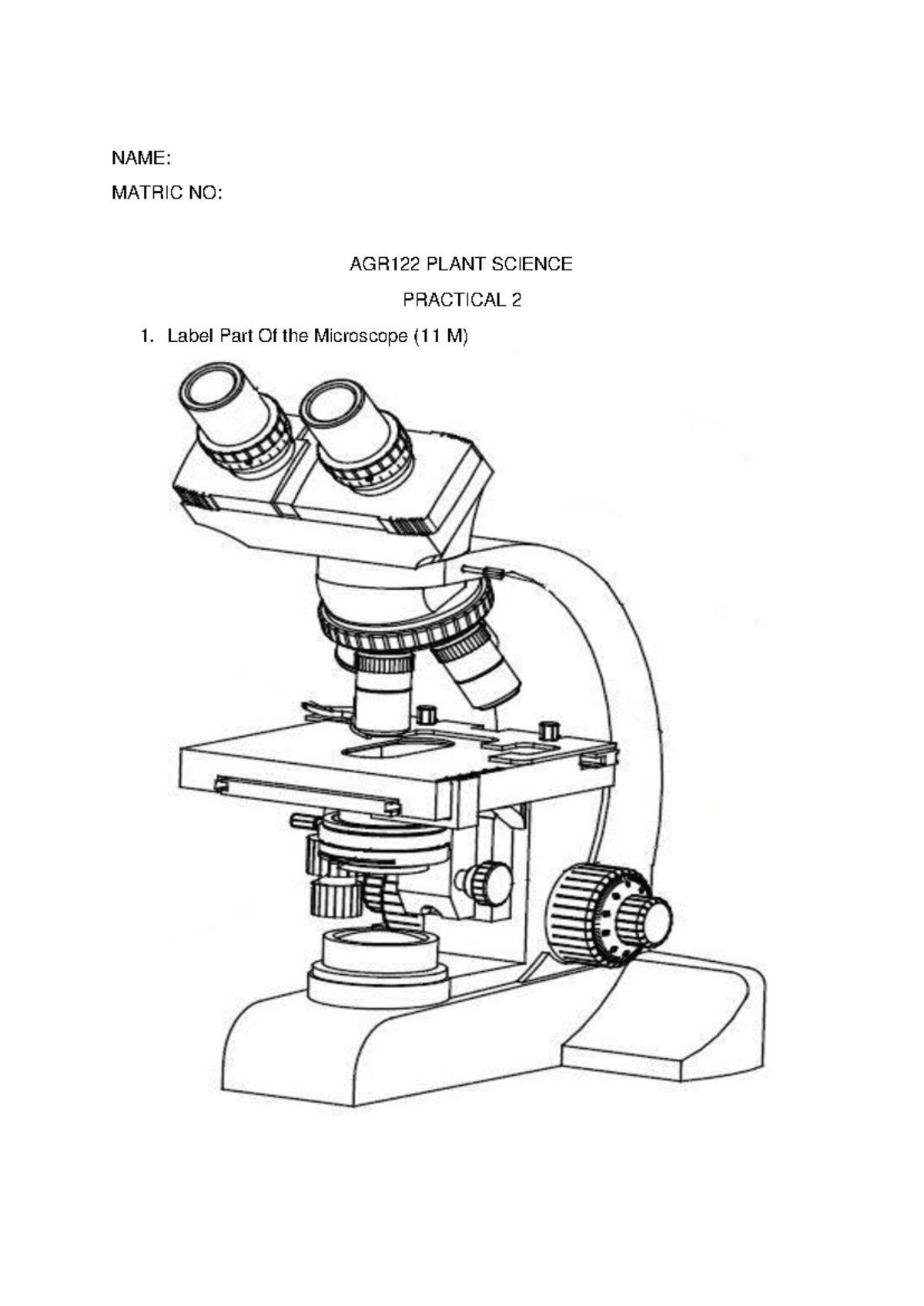LAB 2 Part of the microscope - Research methodology - NAME: MATRIC NO ...