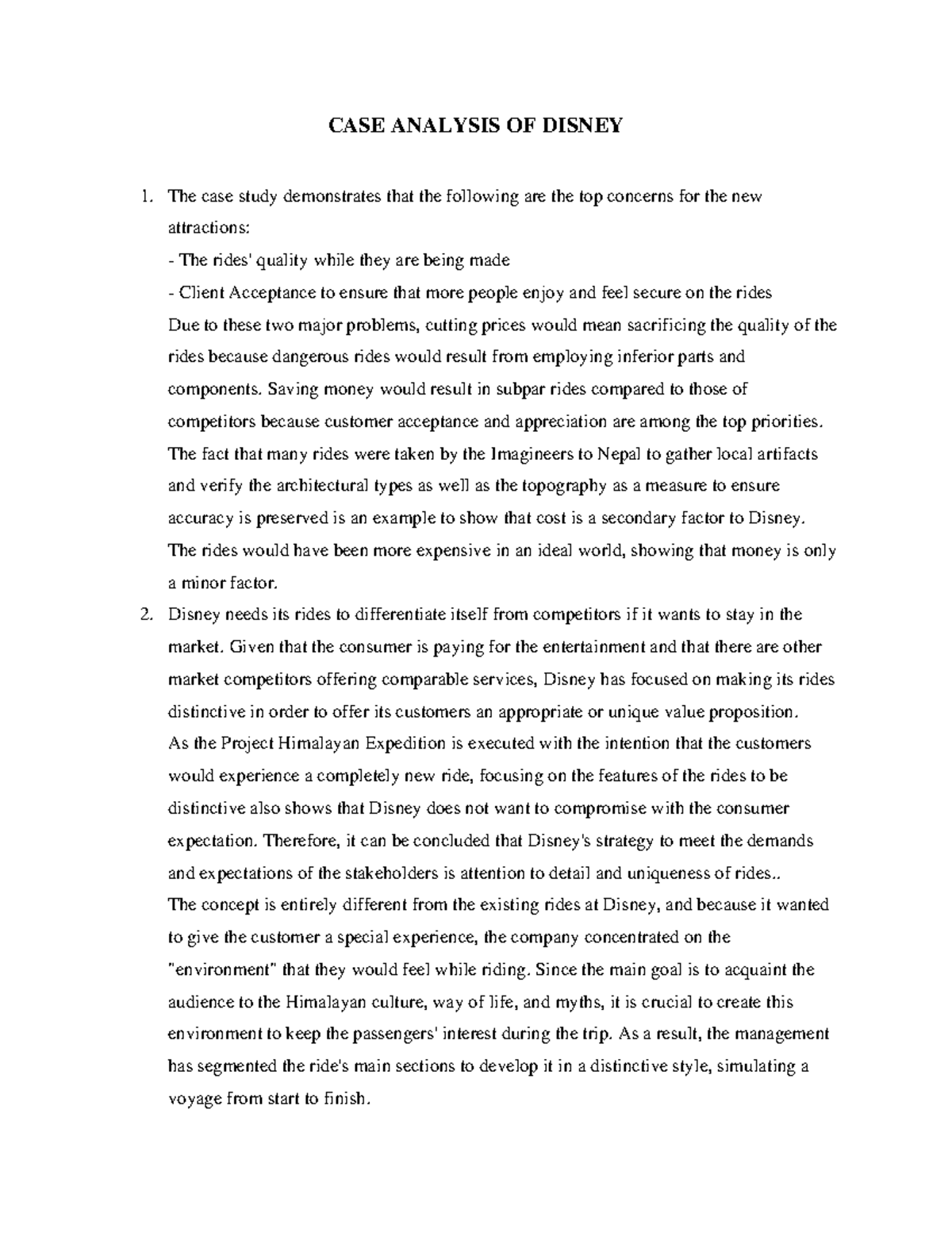 CASE Analysis OF Disney CASE ANALYSIS OF DISNEY The case study