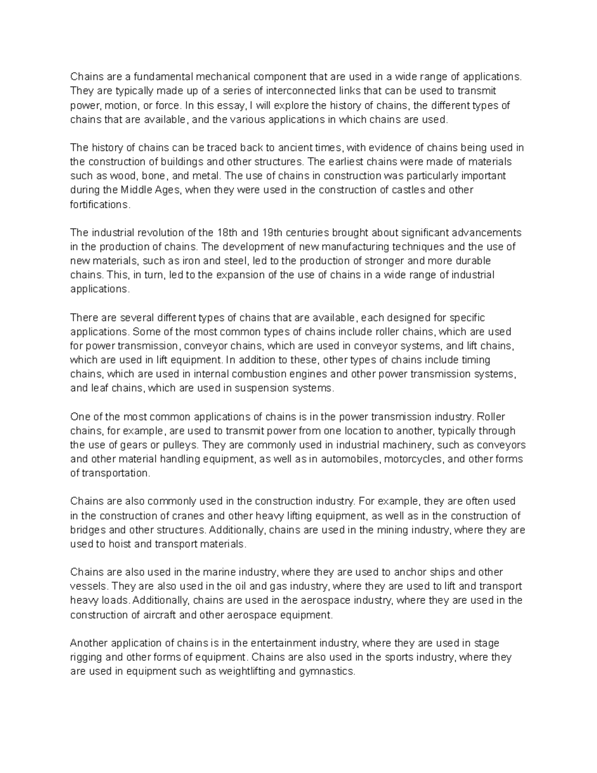 Chains essay Second sem Chains are a fundamental mechanical