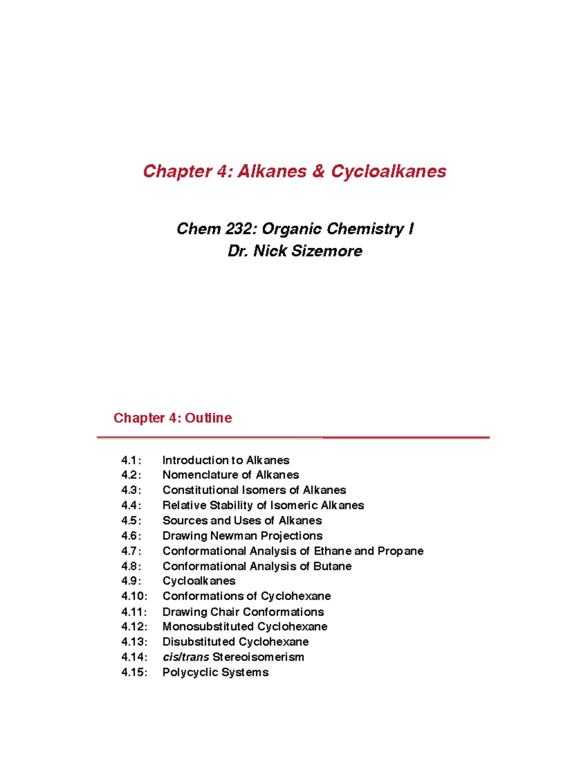 Chem232 Ch04 2page - Sizemore - Chapter 4: Alkanes & Cycloalkanes Chem ...