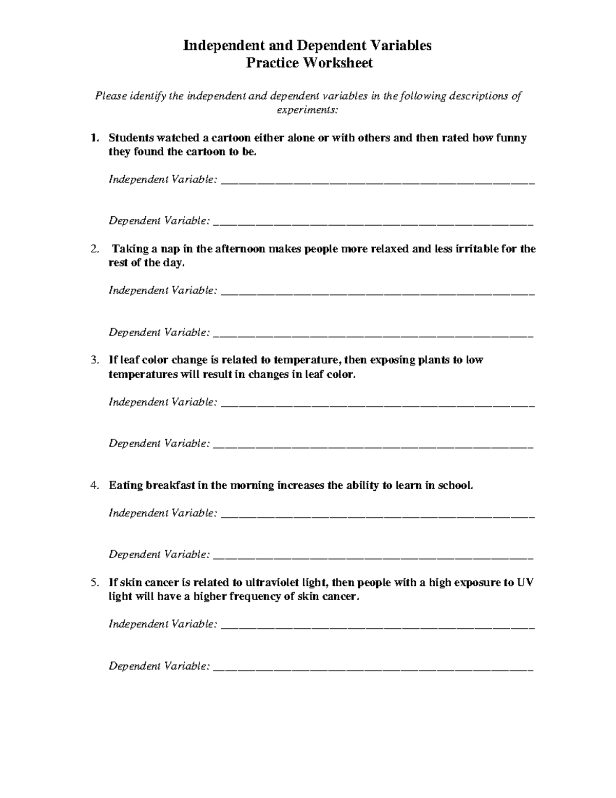 IV & DV in class Assignment-1 - Independent and Dependent Variables ...