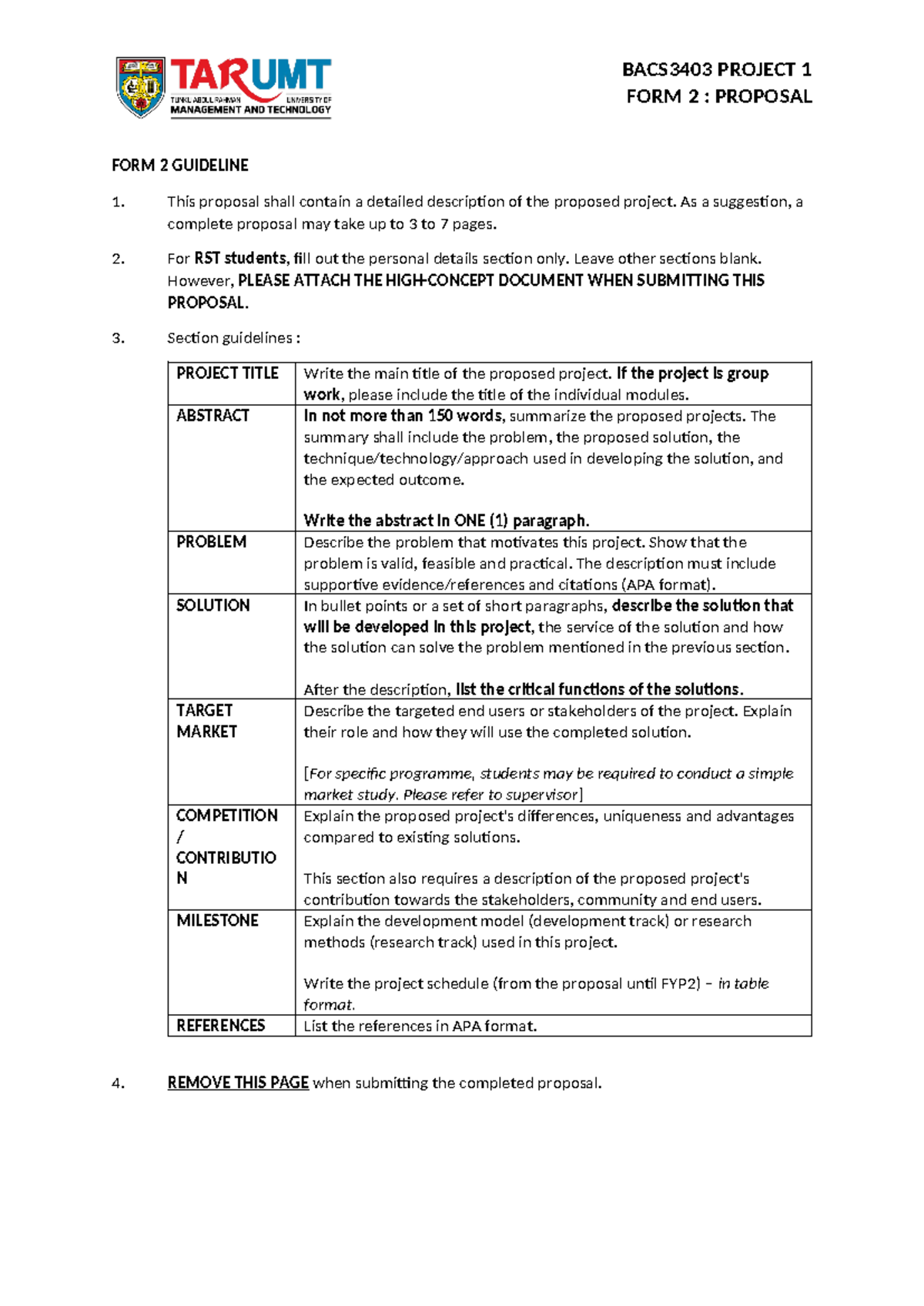 Form 2 Proposal (v031223) - BACS3403 PROJECT 1 FORM 2 : PROPOSAL FORM 2 ...