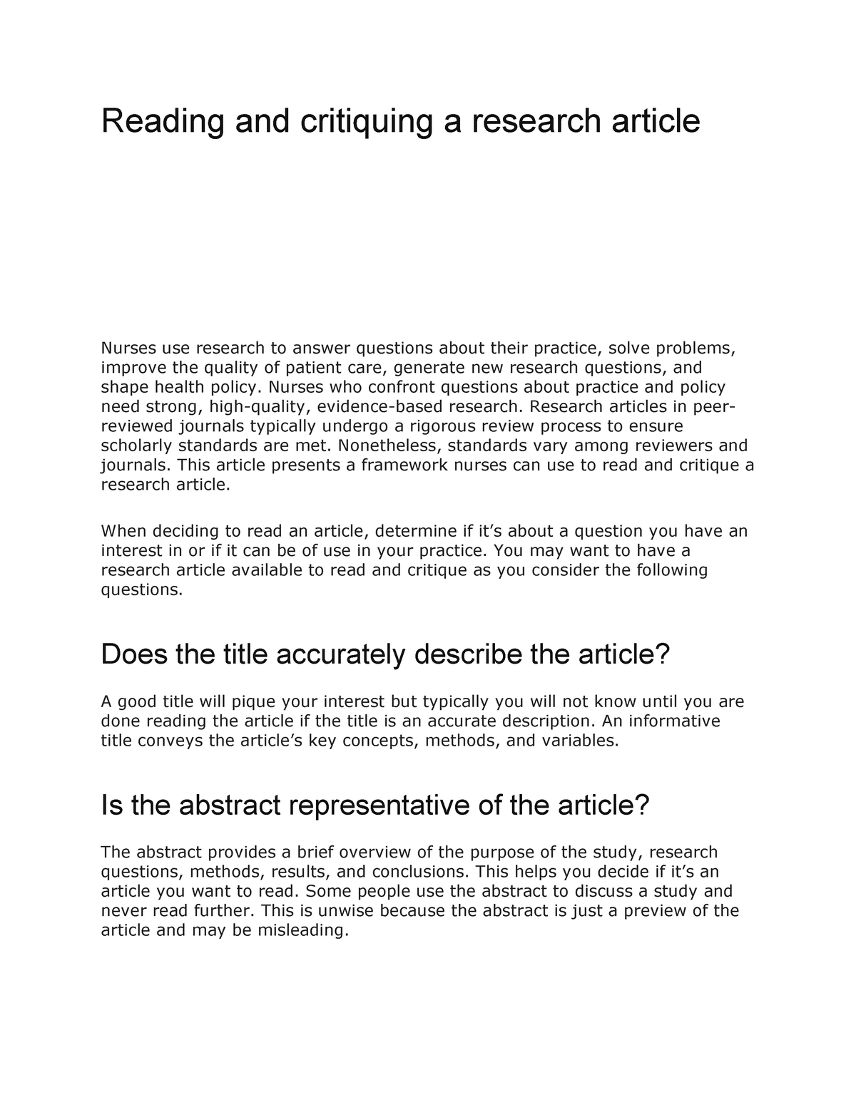 a guide to critiquing a research paper