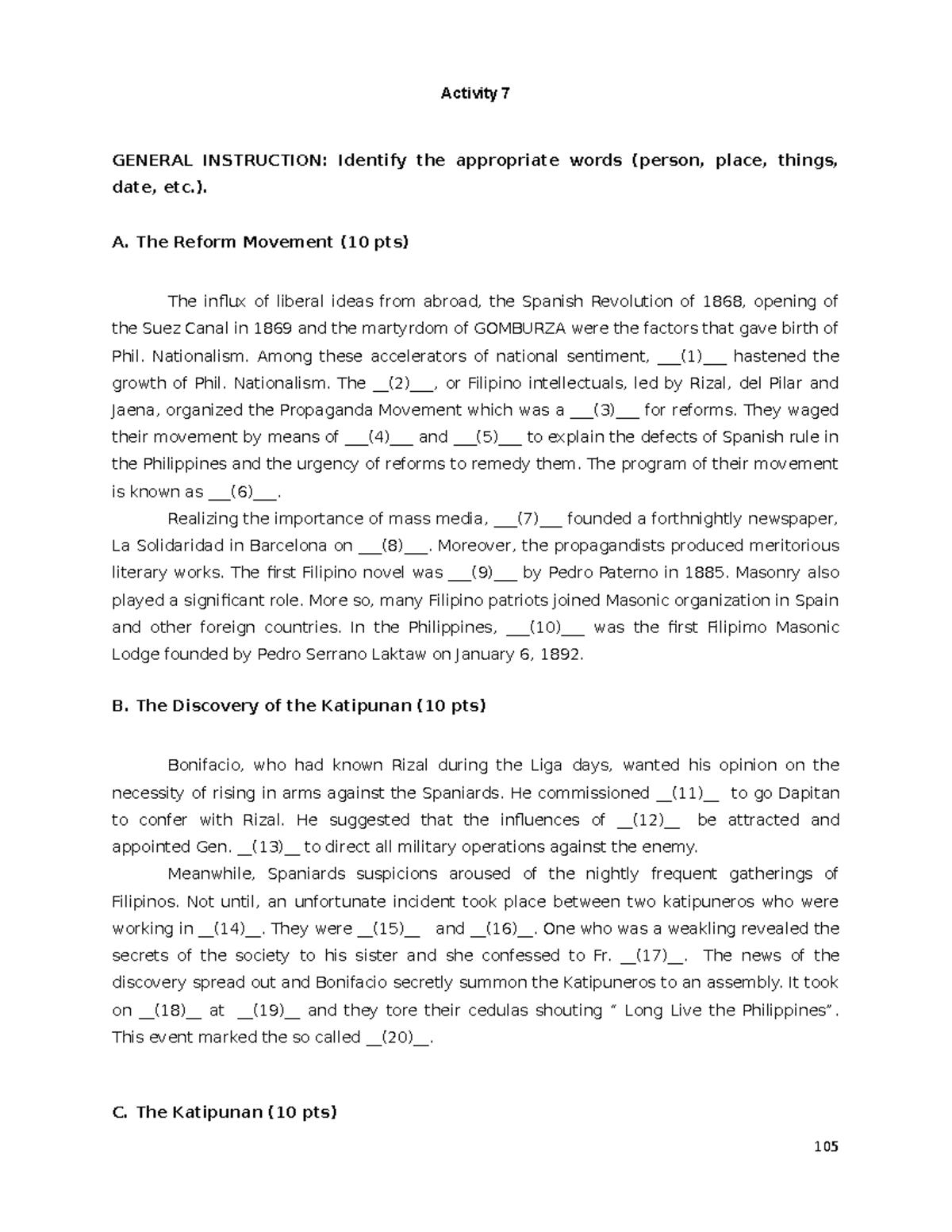 Activity 7 - History of the Philippines - Activity 7 GENERAL ...