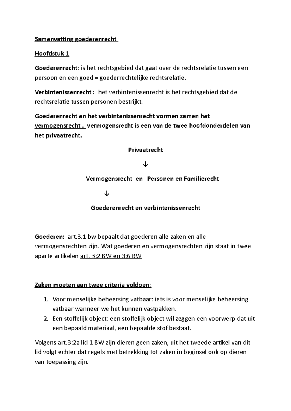 Samenvatting Goederenrecht - Samenvatting Goederenrecht Hoofdstuk 1 ...