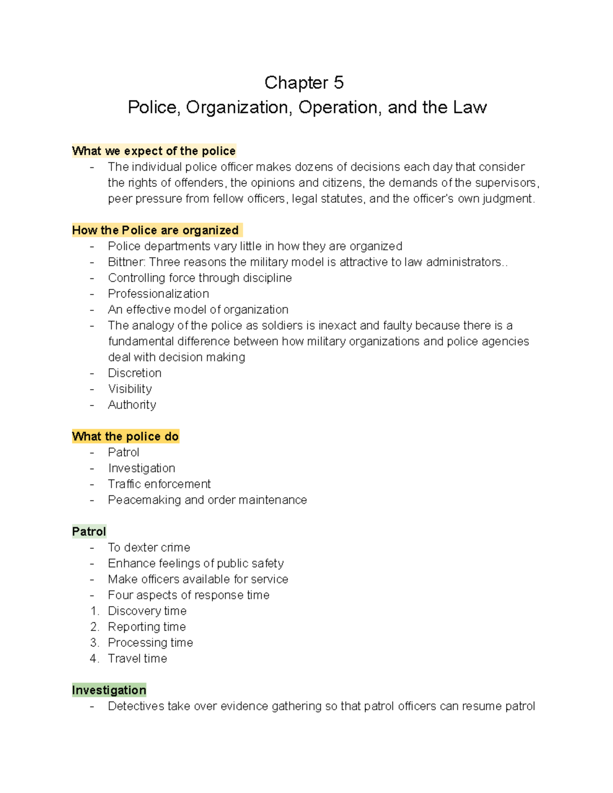 Chp 5 Police, Organization, Operation, And The Law - Chapter 5 Police ...