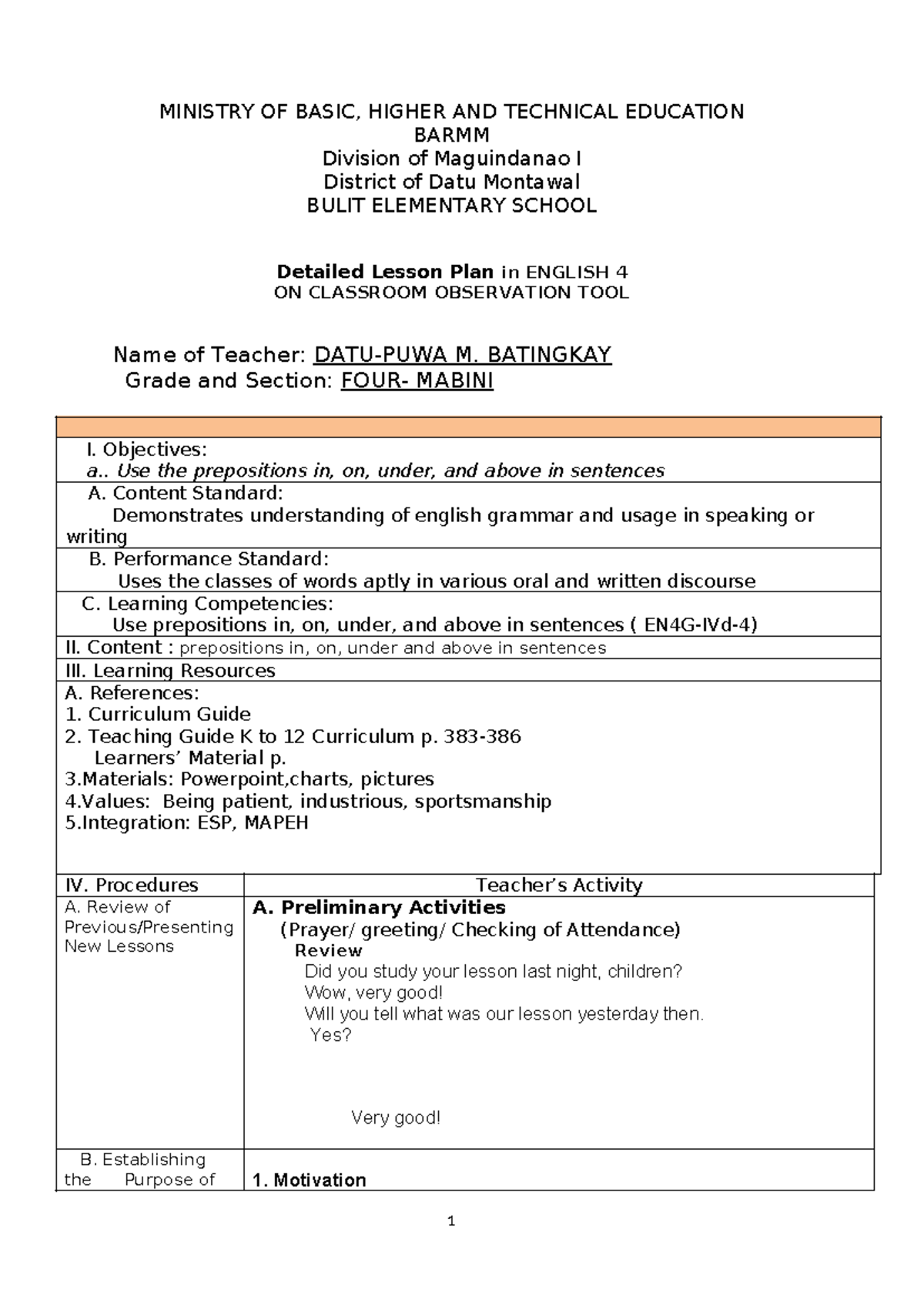 COT DLP English 4 BY Teacher Rosemarie C. Hernando - MINISTRY OF BASIC ...