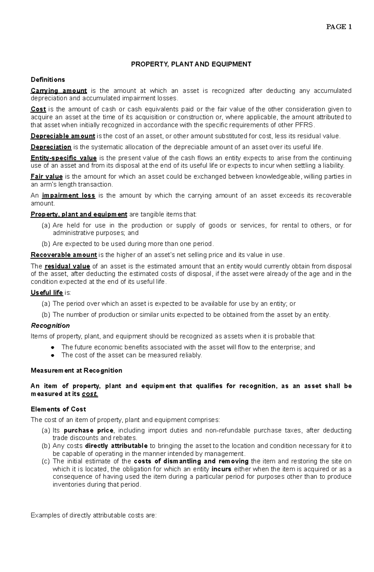 PPE Reviewer - PROPERTY, PLANT AND EQUIPMENT Definitions Carrying ...