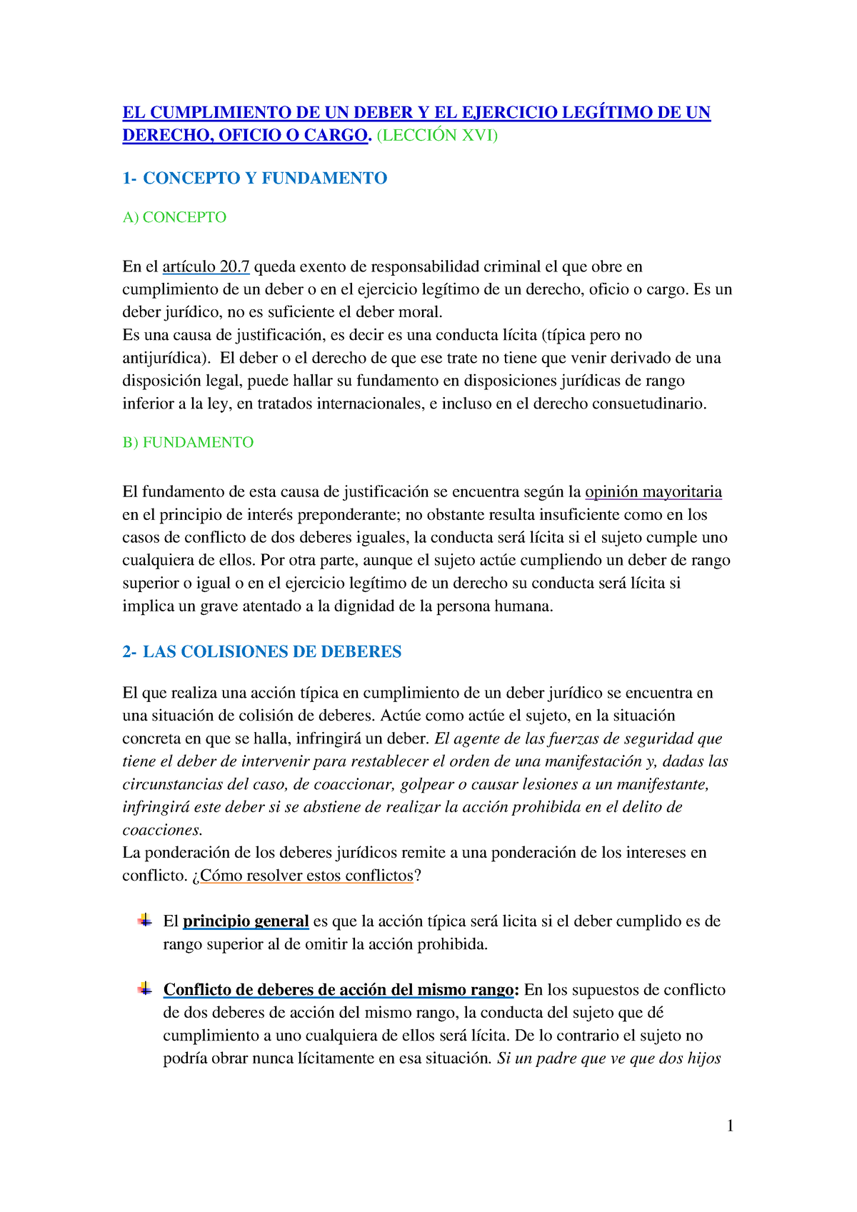 LECCIÓN 16 - EL CUMPLIMIENTO DE UN DEBER Y EL EJERCICIO LEGÍTIMO DE UN ...