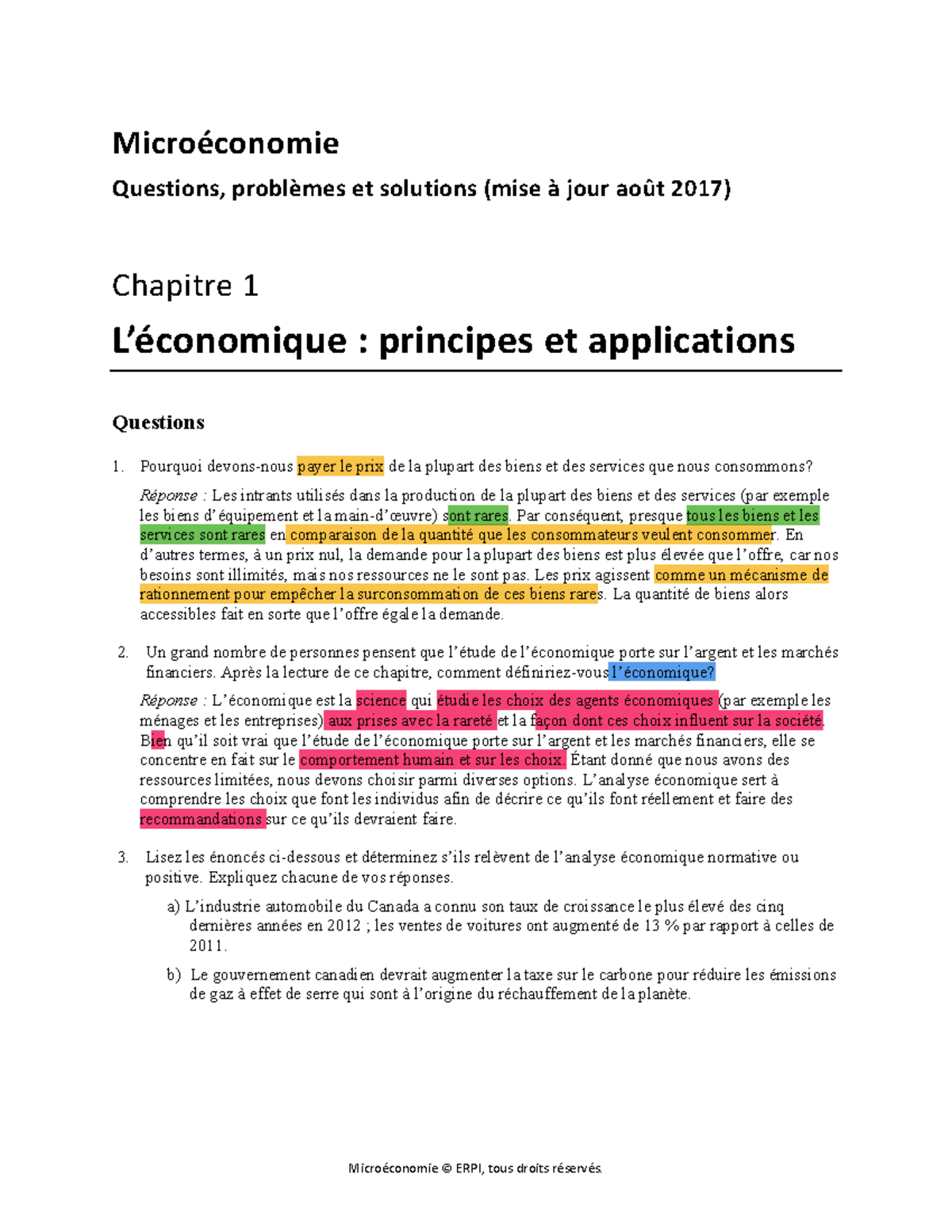 ECO Ch1 - Notes De Cours Chapitre 1 - Microéconomie Questions ...