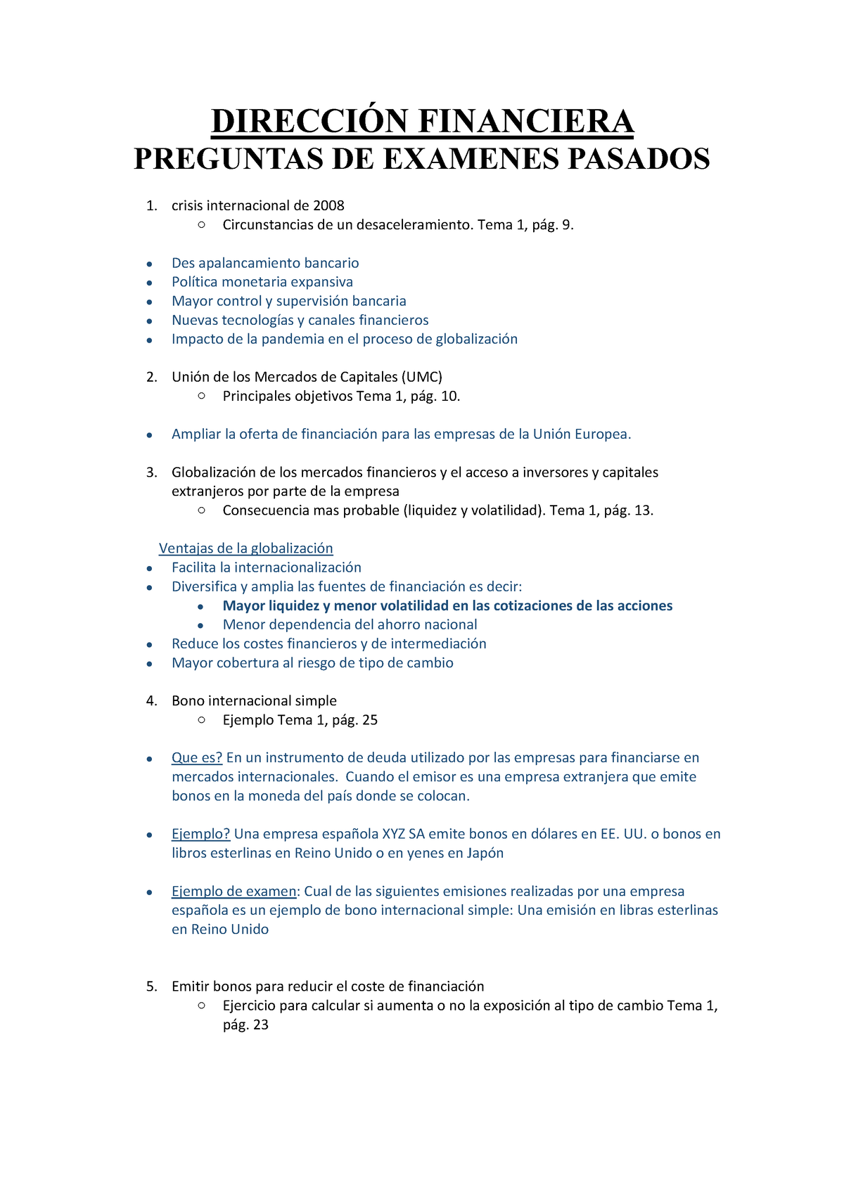 Preguntas De Examenes Pasados - DIRECCIÓN FINANCIERA PREGUNTAS DE ...