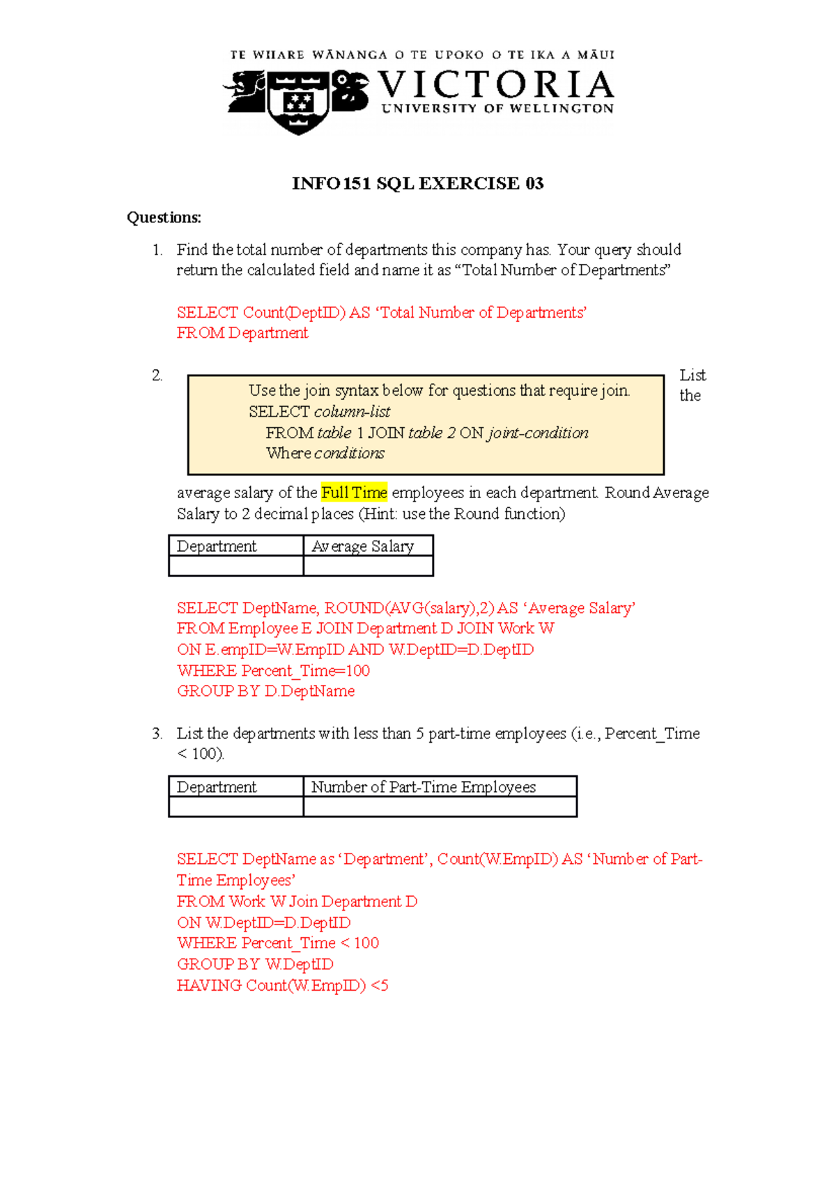EX03 - tutorial exercises - INFO151 SQL EXERCISE 03 Questions: 1. Find ...