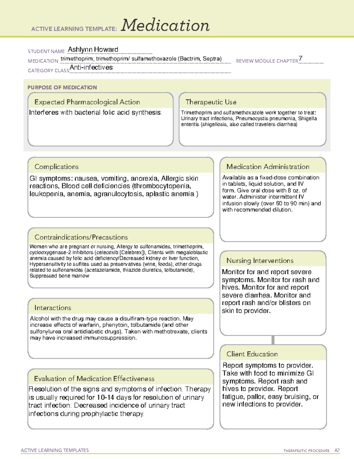 Trimethoprim ACTIVE LEARNING TEMPLATES THERAPEUTIC PROCEDURE A