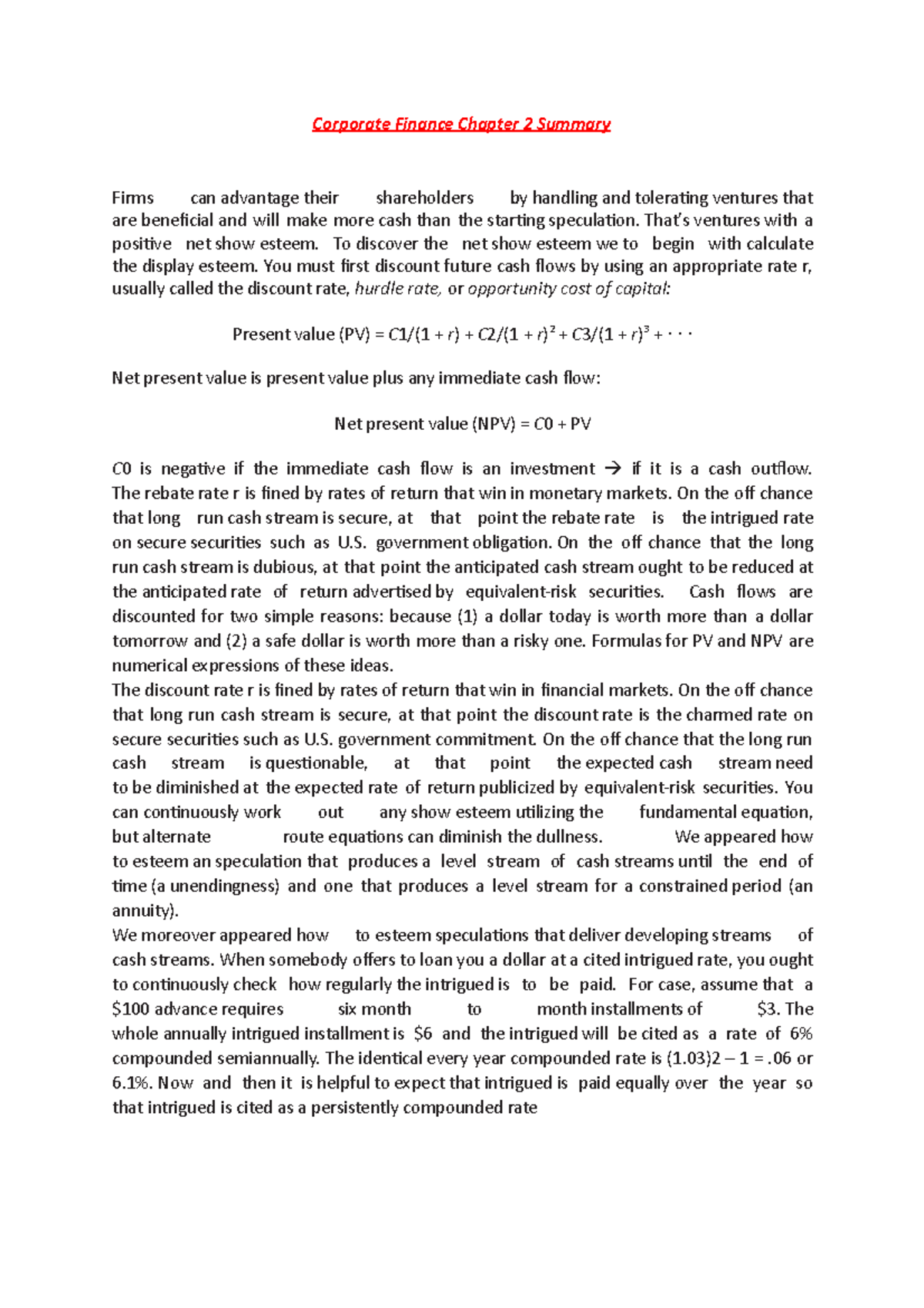 Corporate Finance Chapter 2 Summary - HSG - Studocu