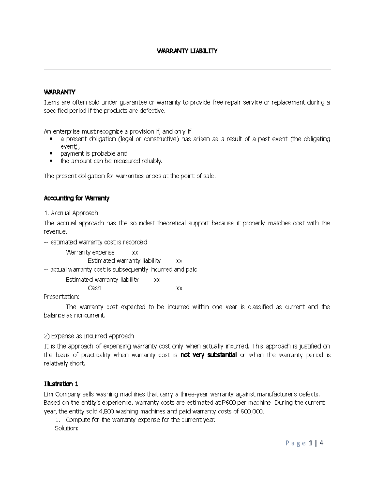 Module IA Chapter 03 Warranty Liability WARRANTY LIABI LITY WARRANTY