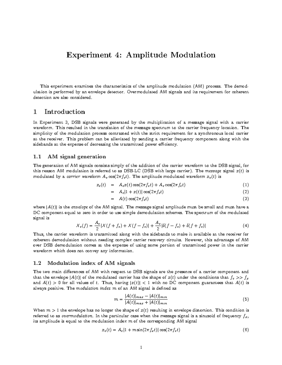 Exp4 - Good - Experiment 4: Amplitude Modulation This Experiment ...