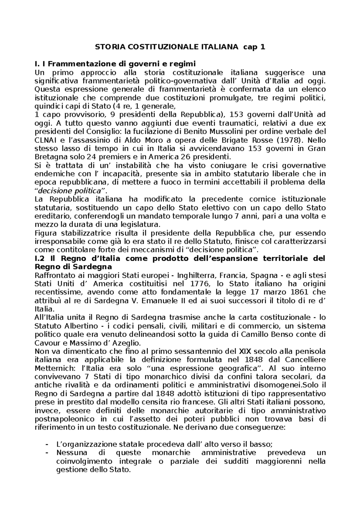 Storia Costituzionale Italiana Diritto costituzionale comparato