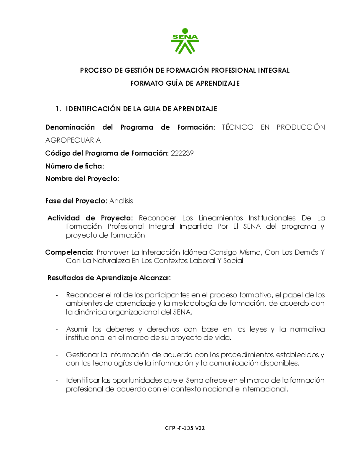 GFPI-F-135 Guiade Aprendizaje Induccion - PROCESO DE GESTIÓN DE ...