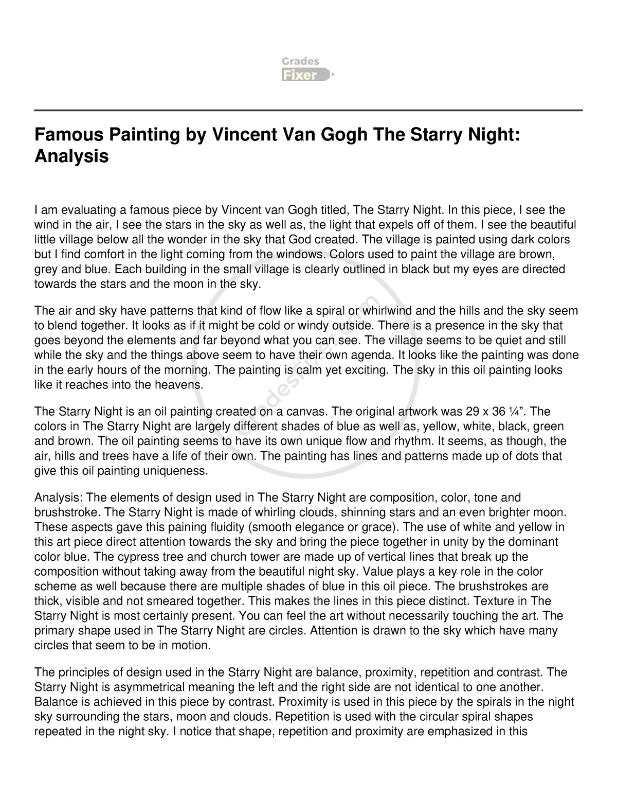 the starry night essay