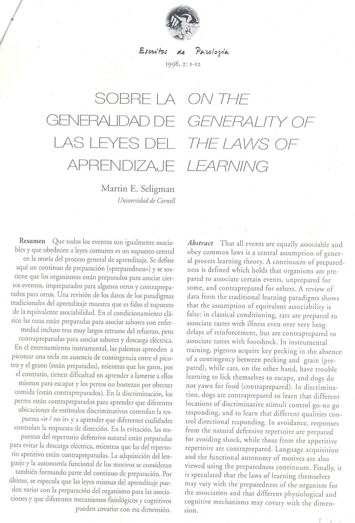 Lectura 2 obligatoria: Sobre la generalidad. 2º cuatri - Aprendizaje y ...