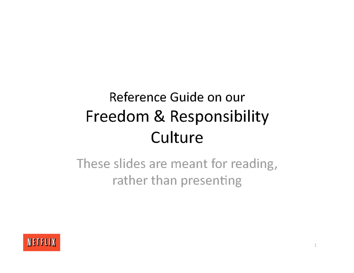 Netflix culture deck Reference Guide on our Freedom & Responsibility