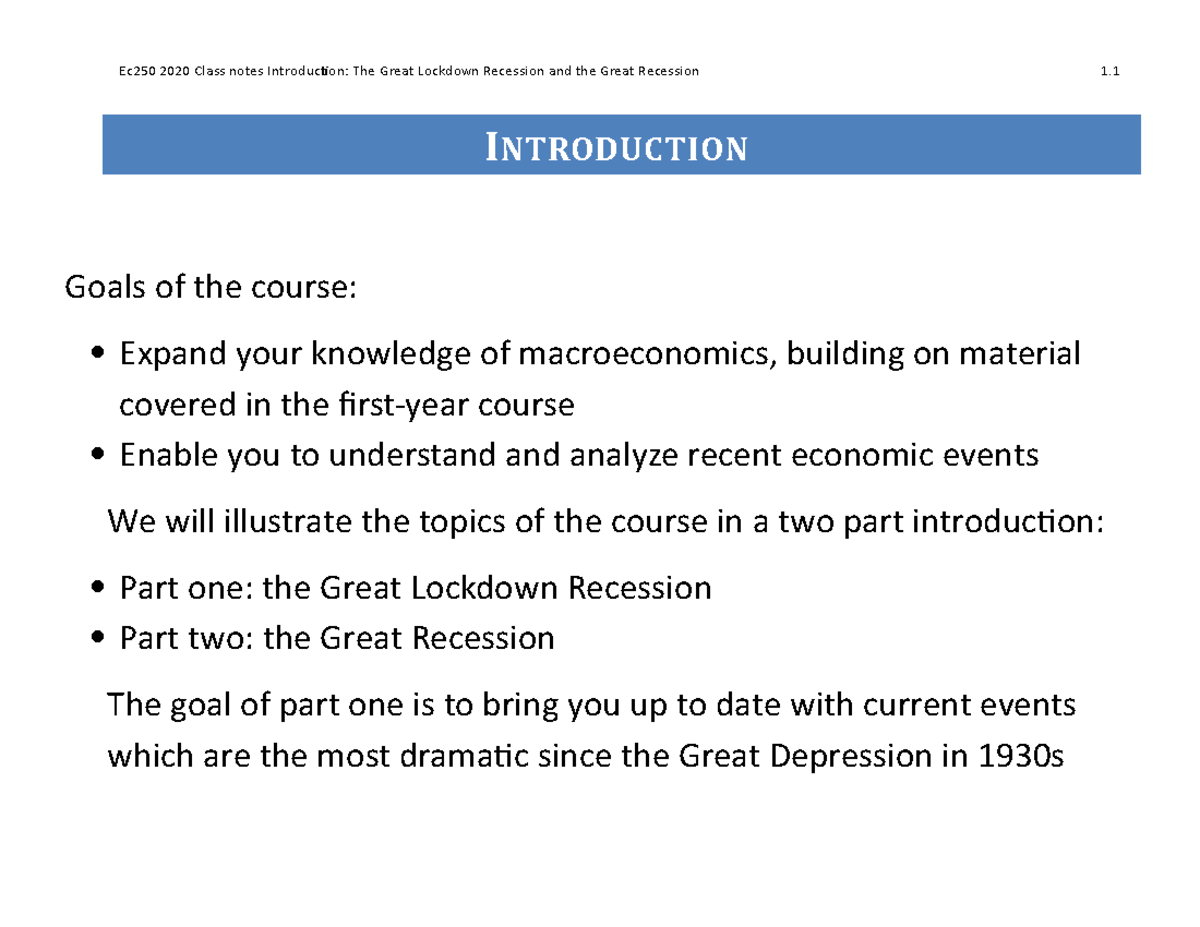 1. 2020 Introduction class notes - INTRODUCTION Goals of the course ...