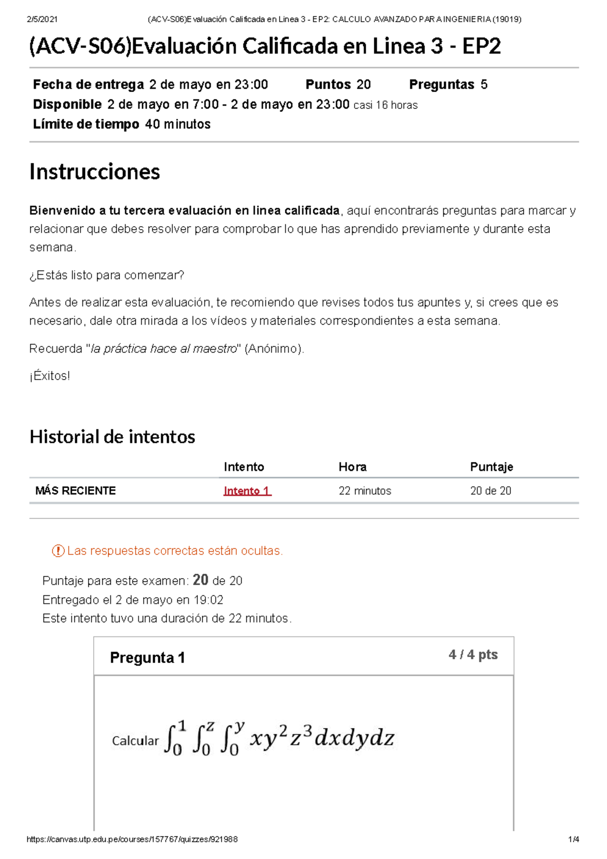 Calculo avanzado - autoevaluacion - (ACV-S06)Evaluación Calificada en ...
