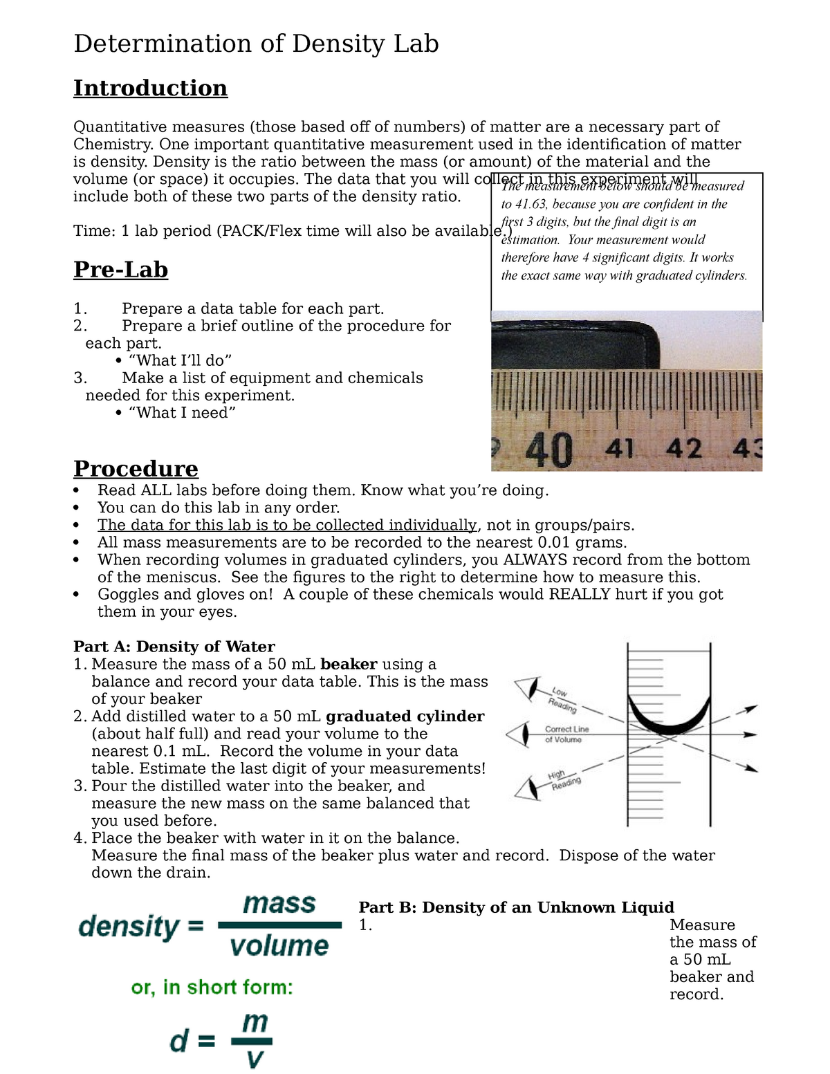 Lab - Determination Of Density - 2016 - Determination Of Density Lab ...