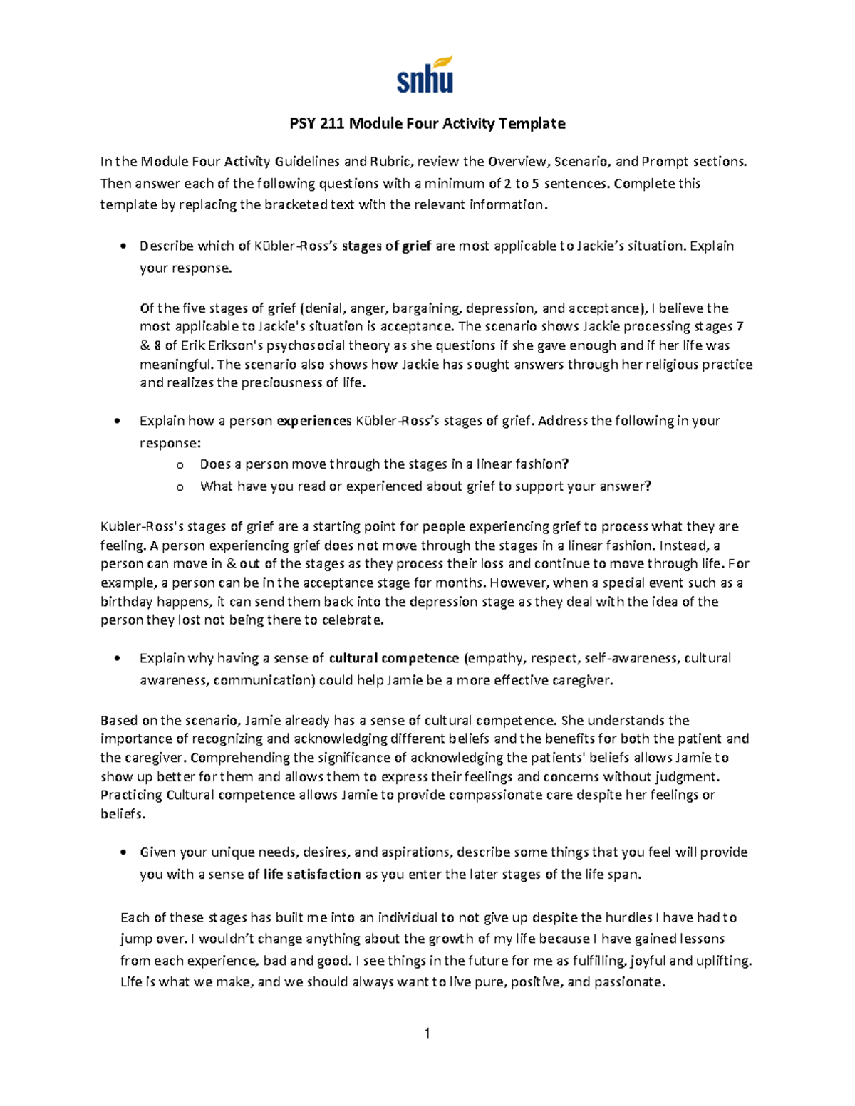 PSY 211 Module Four Activity Template - Then answer each of the ...