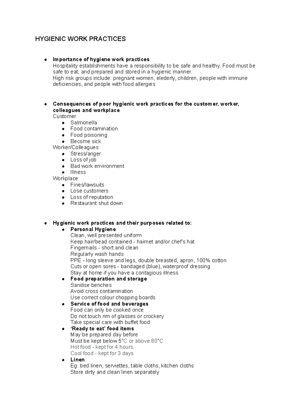Use Hygienic Work Practices - HYGIENIC WORK PRACTICES Importance of ...