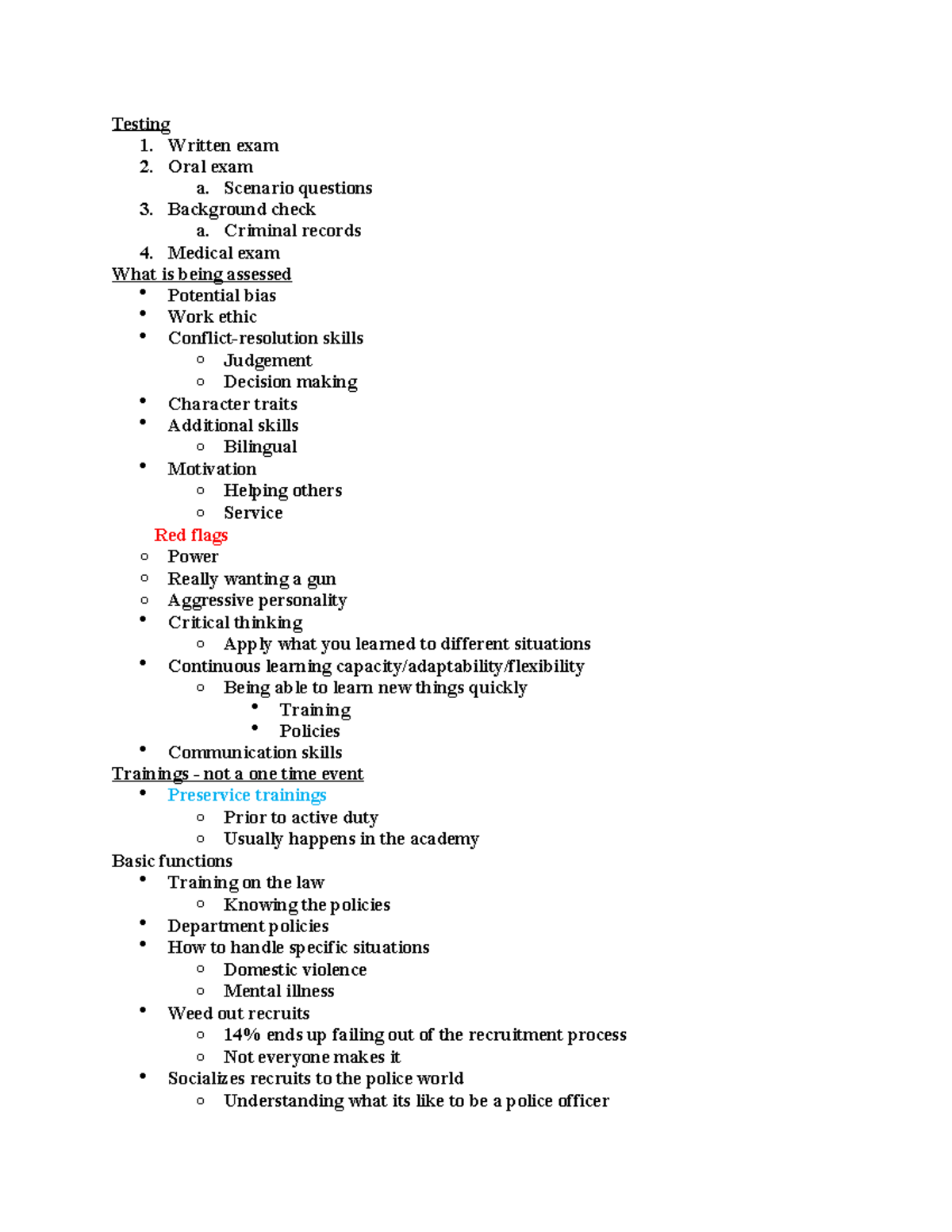 Law Enforcement Recruitememnt 2 - Testing 1. Written exam 2. Oral exam ...