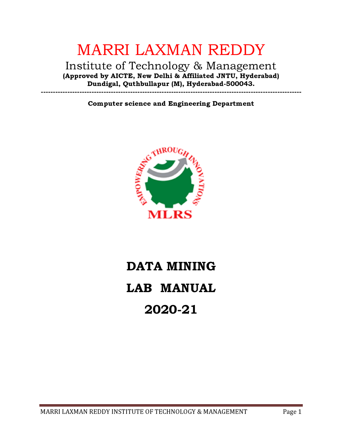 DATA Mining LAB Manual MARRI LAXMAN REDDY Institute of Technology