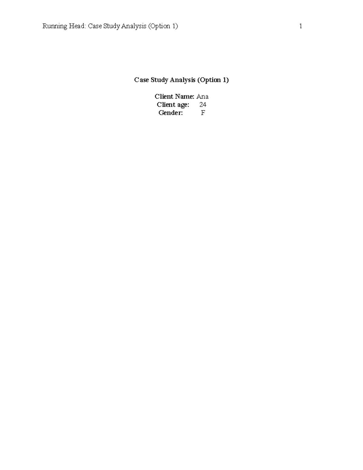 Case Study Analysi W - Medicine - Running Head: Case Study Analysis ...
